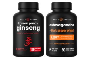 NutraChamps cápsulas ginseng coreano y ashwagandha paquete vista frontal