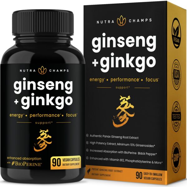 NutraChamps cápsulas ginseng rojo coreano 90 oro premium para energía