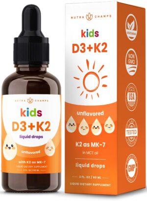NutraChamps gotas de vitamina d3 k2 para niños suplemento sin azúcar
