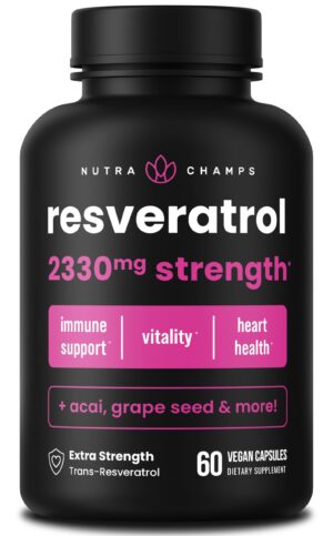NutraChamps Resveratrol frasco y etiqueta frontal