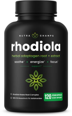 Botella NutraChamps Rhodiola Rosea 120 cápsulas veganas