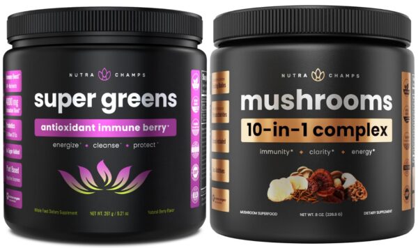 Version 1.0.0 Paquete NutraChamps Super Greens y polvo de hongos 10 en 1
