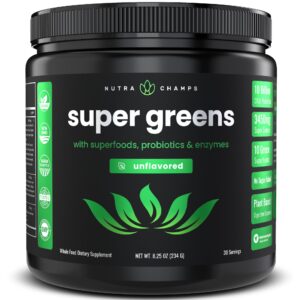 Version 1.0.0 NutraChamps Super Greens polvo orgánico en envase
