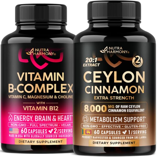 NutraHarmony cápsulas B Complex y Canela Ceilón frasco