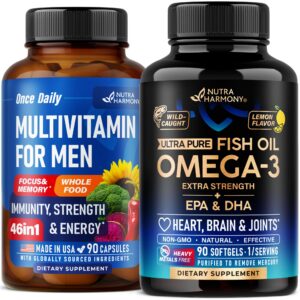 Botella de NUTRAHARMONY multivitaminas para hombres y omega-3