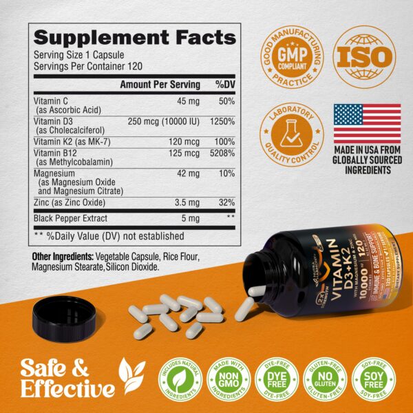 Vitaminas D3 K2 NutraHarmony fórmula avanzada USA