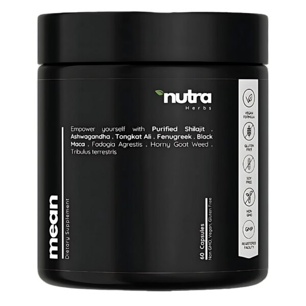 Botella suplemento NutraHerbs MEAN 10 en 1 salud masculina