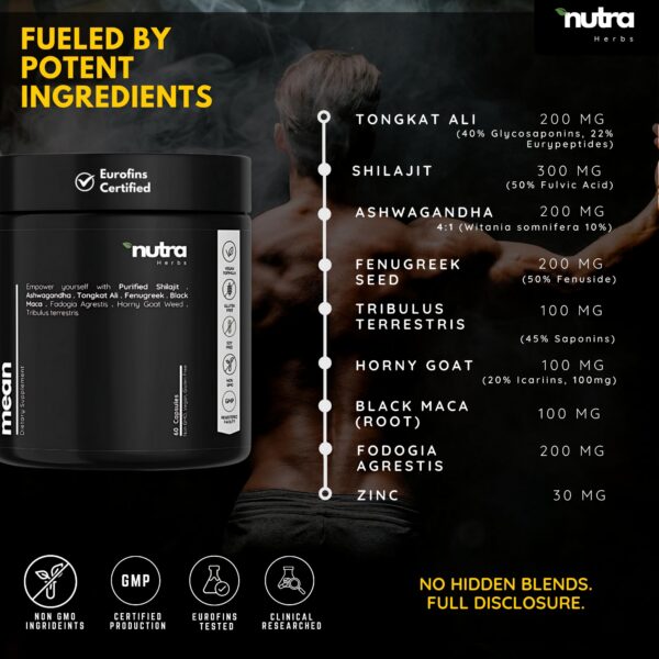 Tabletas NutraHerbs MEAN para energía y resistencia masculina