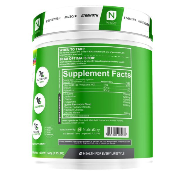 Etiqueta de NutraKey BCAA Optima