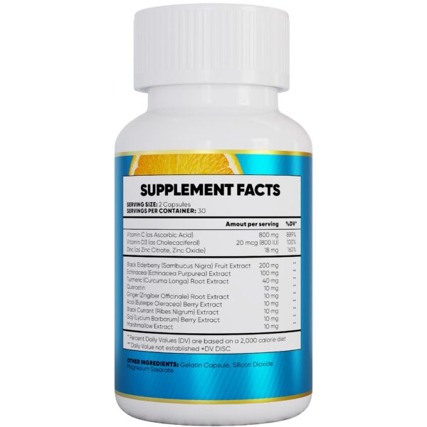 Etiqueta de ingredientes y cápsulas