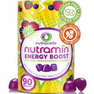 Frasco gomitas energéticas Nutramin sabor berry blast veganas