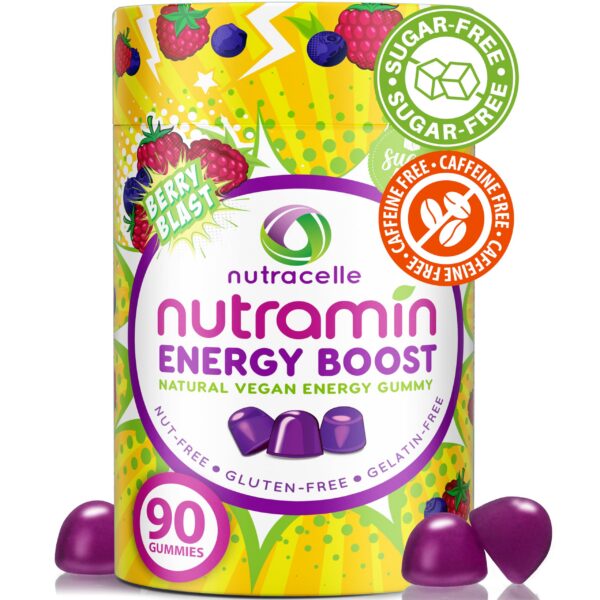 Frasco gomitas energéticas Nutramin sabor berry blast veganas