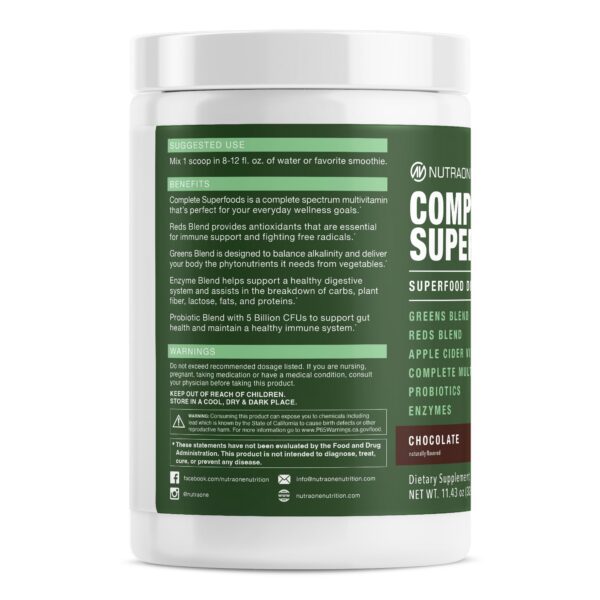 NutraOne Greens & Reds Blend etiqueta lateral