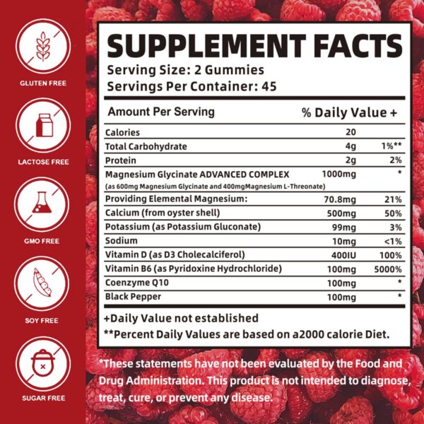 Frasco gomitas glicinato magnesio frambuesa