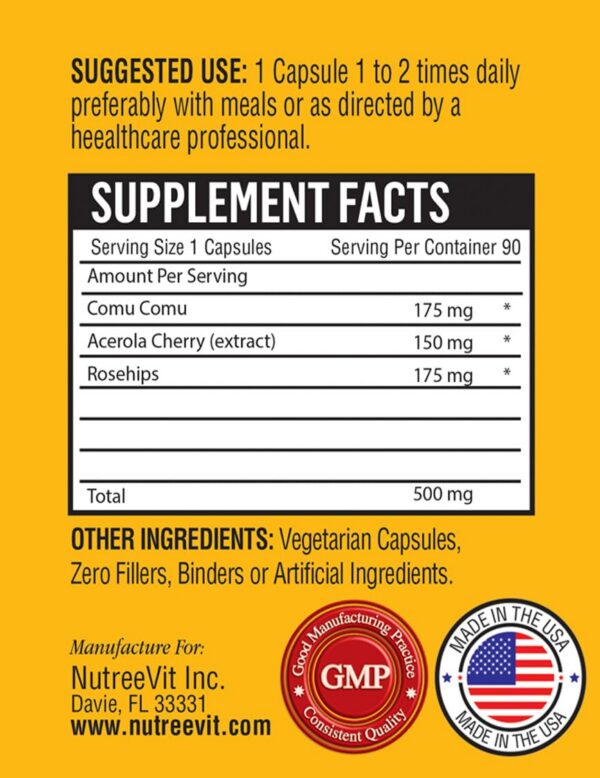 Version 1.0.0 Cápsulas de Vitamina C NutreeVit mostradas cerca