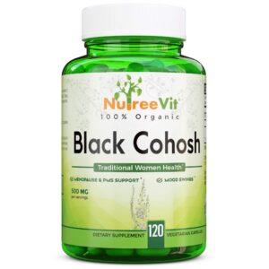 Envase de NutreeVit Cohosh Negro 60 cápsulas para la salud femenina