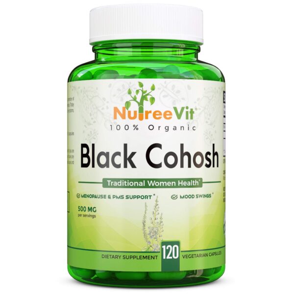 Envase de NutreeVit Cohosh Negro 60 cápsulas para la salud femenina
