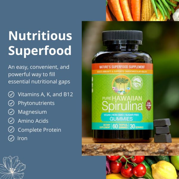 Gominolas Nutrex Hawaii Spirulina en mano, 60 unidades