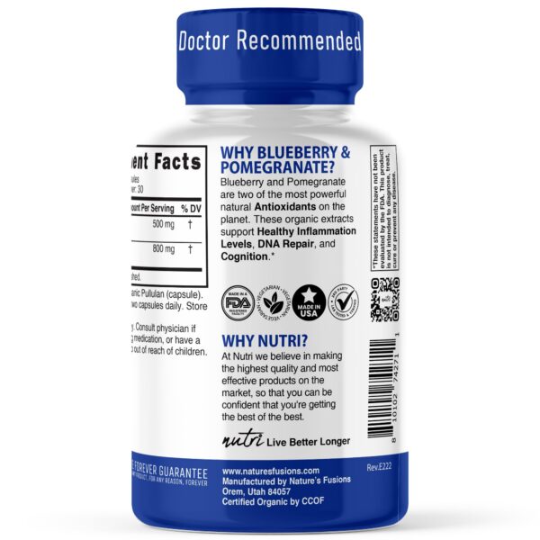 Cápsulas orgánicas de arándano y granada