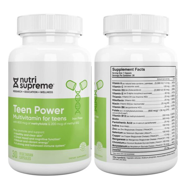 Etiqueta lateral del envase Nutri Supreme Teen Multivitamin