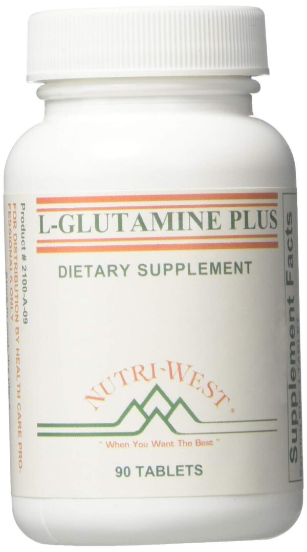 Frente del producto Nutri-West L-Glutamina PLUS 90 tabletas