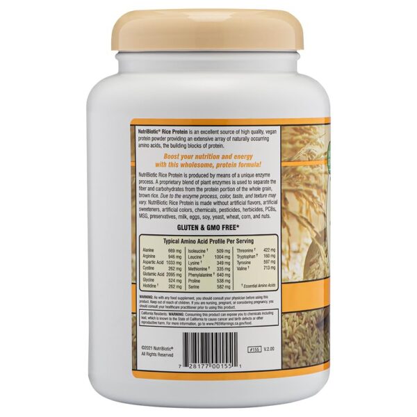 Etiqueta del envase NutriBiotic proteína arroz vainilla