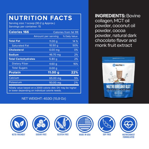 Etiqueta frontal de NutriBreakfast proteina colageno