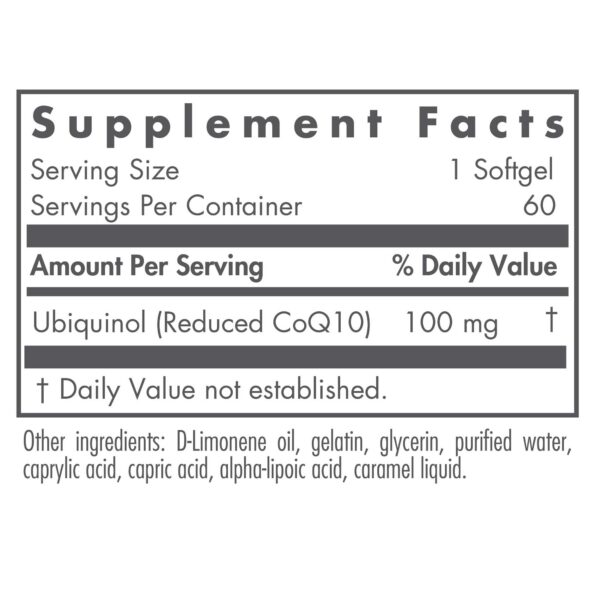 Caja con cápsulas blandas de Nutricology CoQH-CF Ubiquinol 100mg