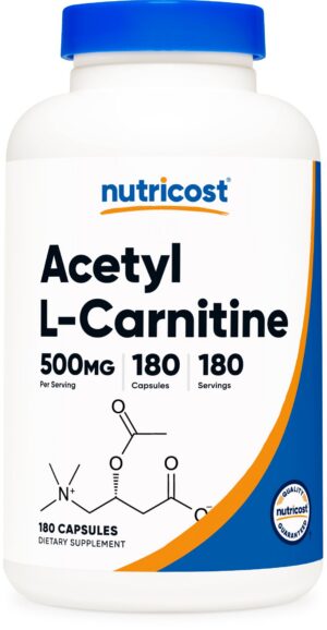 Version 1.0.0 Botella de Nutricost Acetil L-Carnitina 500mg con 180 cápsulas
