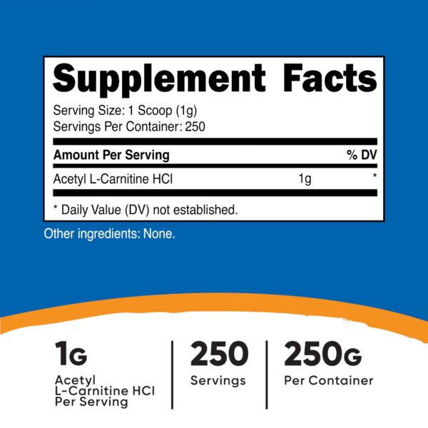 Etiqueta del envase Nutricost Acetyl L-Carnitine