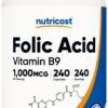 Botella de Nutricost ácido fólico 240 cápsulas