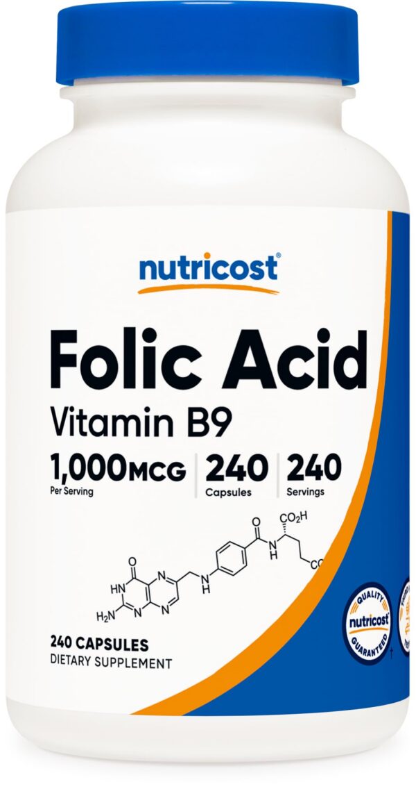 Botella de Nutricost ácido fólico 240 cápsulas