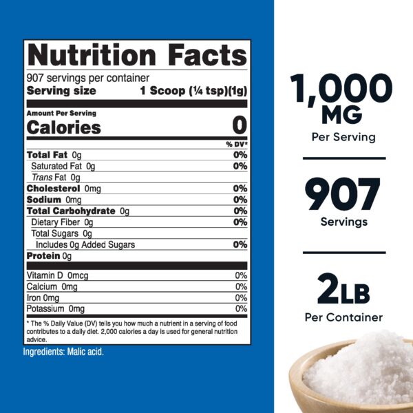 Etiqueta del producto Nutricost ácido málico en polvo