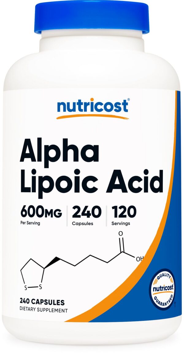 Nutricost ácido alfa lipoico 600 mg cápsulas frasco frontal