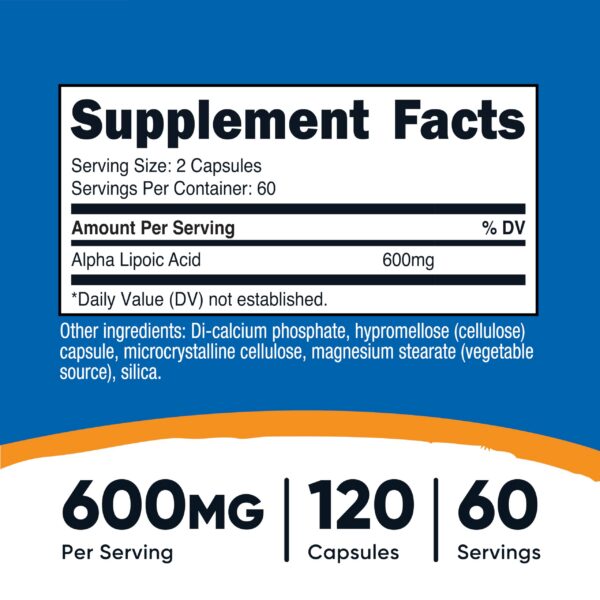 Etiqueta de Nutricost Ácido alfa-lipoico 600 mg