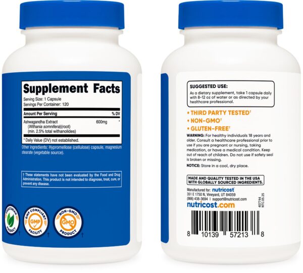 nutricost-ashwagandha-600mg-capsulas-imagen-4 Cápsulas ashwagandha en fondo blanco