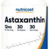 Frasco de Nutricost Astaxanthin 12 mg con etiqueta