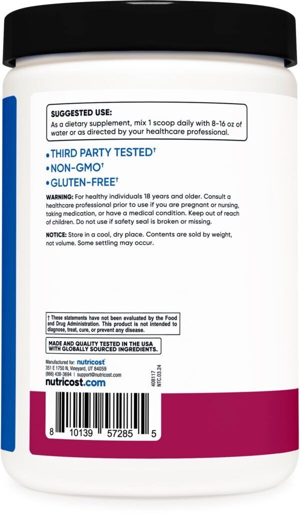 Frasco de Nutricost BCAA Active con etiqueta