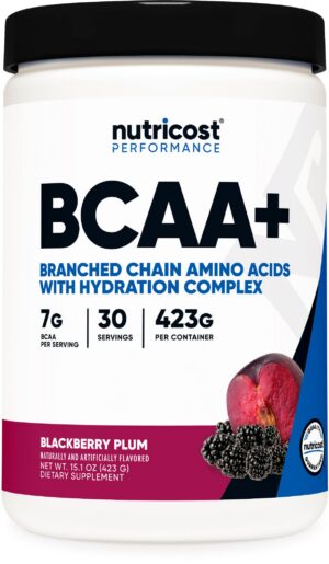 Envase frontal Nutricost BCAA Active Blackberry Plum