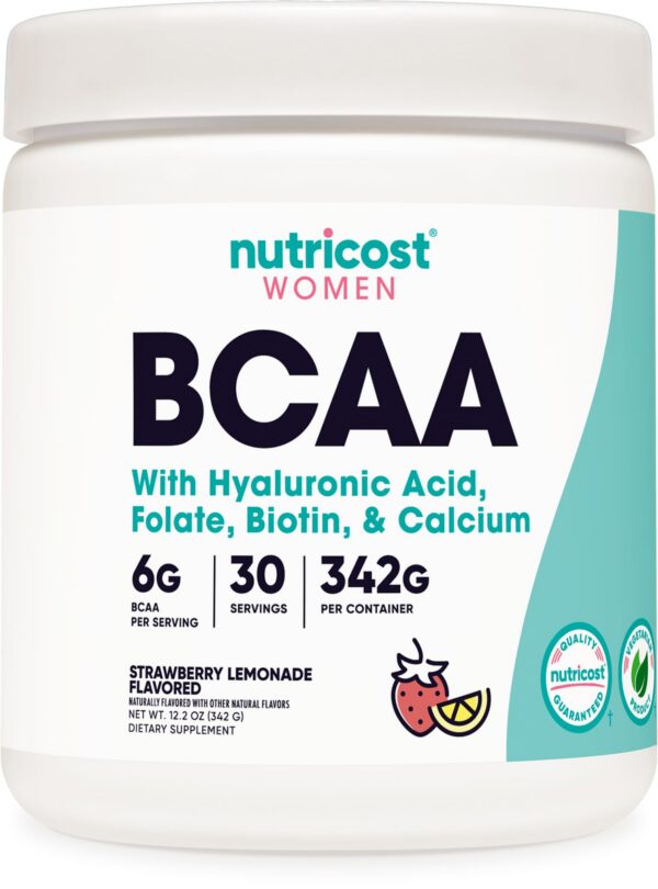 Envase frontal Nutricost BCAA para mujeres