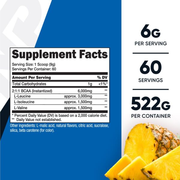 Version 1.0.0 Etiqueta lateral de Nutricost BCAA sabor piña