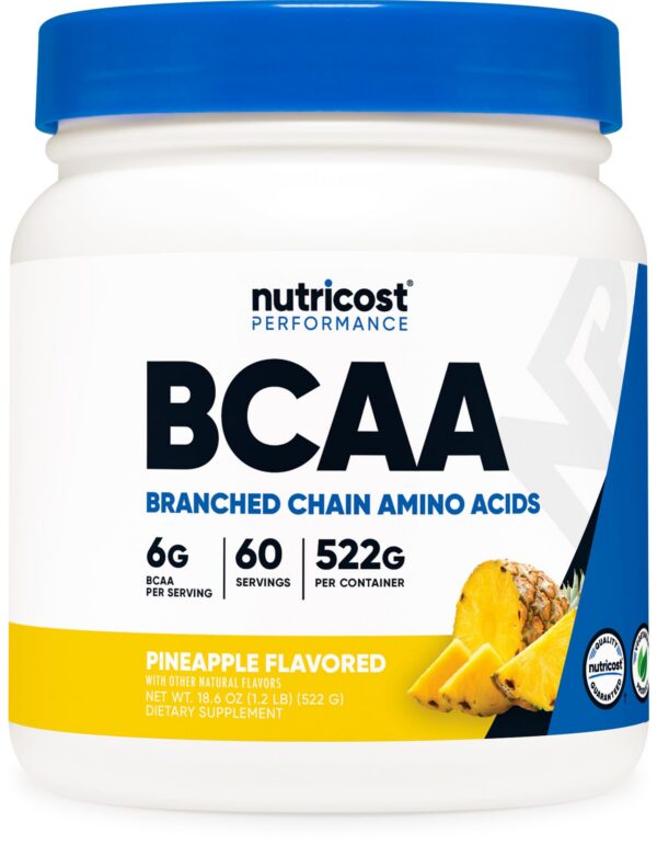 Version 1.0.0 Envase frontal de Nutricost BCAA sabor piña
