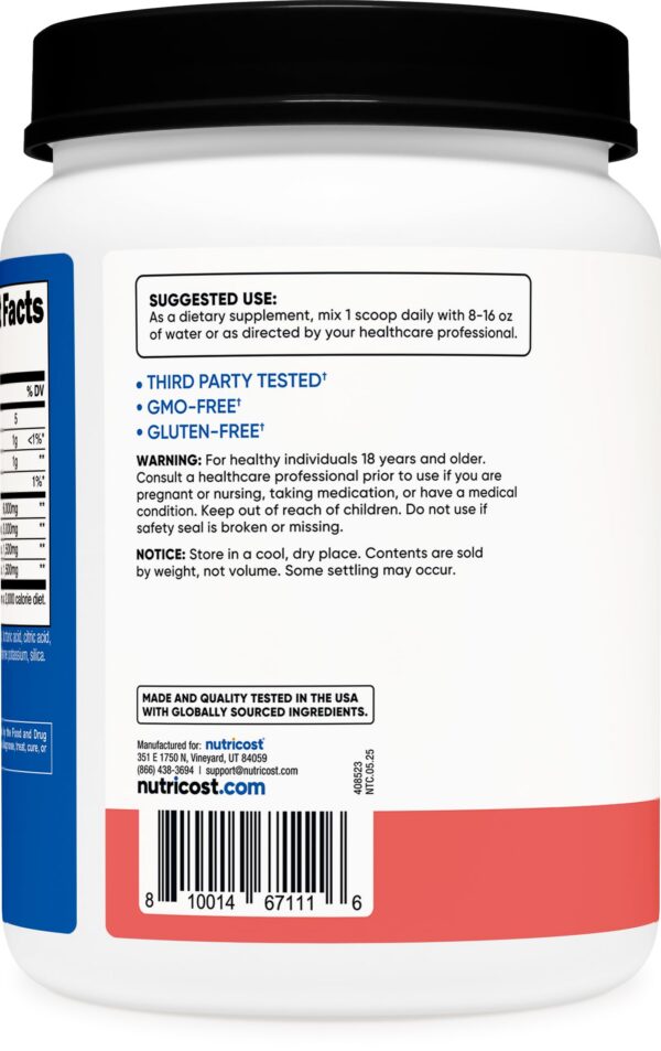 Etiqueta de porciones BCAA Nutricost sabor sandía