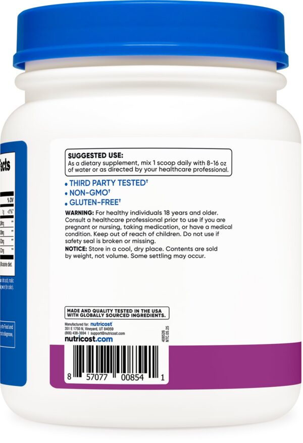 Version 1.0.0 Porciones de BCAA Nutricost en etiqueta