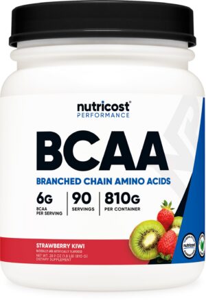 Frente del frasco Nutricost BCAA Powder