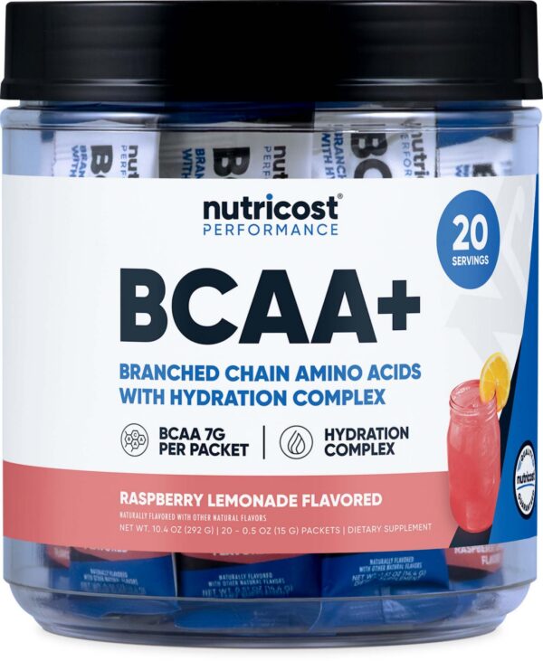 Version 1.0.0 Nutricost BCAA+ Hidratación Frambuesa Limón frente