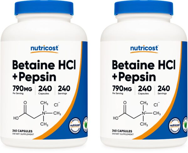 Nutricost Betaína HCl con Pepsina cápsula frontal