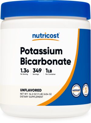 Frasco frontal de Nutricost bicarbonato de potasio 1 lb