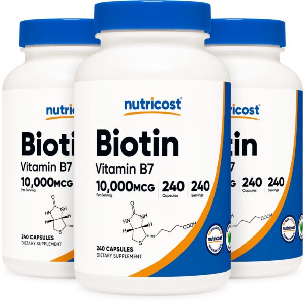 Version 1.0.0 Frasco Nutricost Biotina 10,000 mcg tres unidades