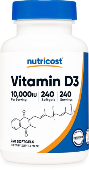 Nutricost cápsulas blandas de vitamina D3 10000 UI sin gluten
